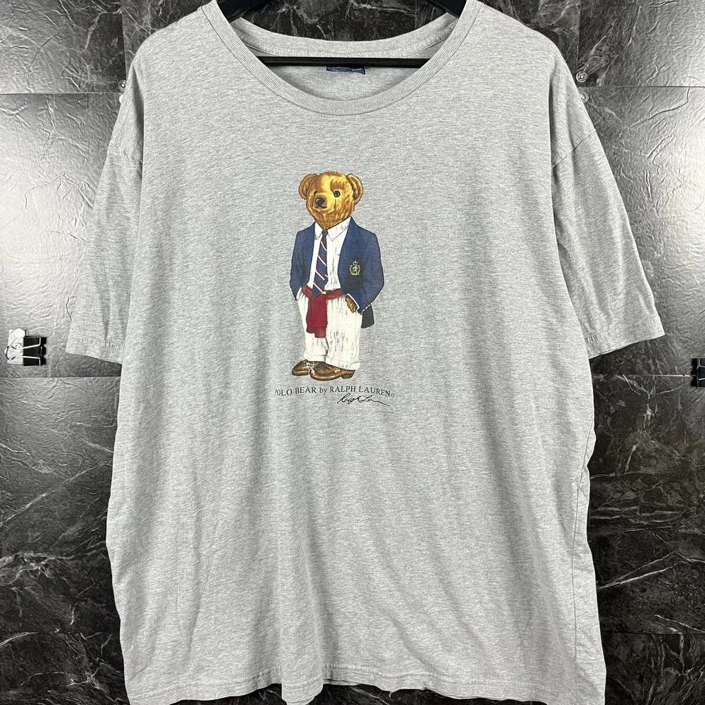 Polo Ralph Lauren Men's Grey Vtg Blazer Polo Bear Shirt 2XL